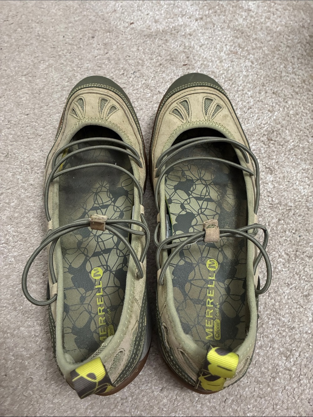 Merrell Olive and Khaki Slip-On Mary Jane Clogs